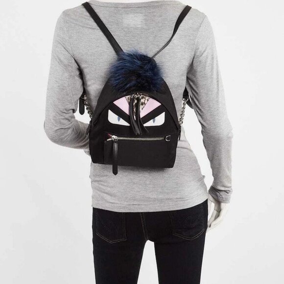 Fendi Black Nylon and Leather Monster Eyes Mini Backpack Bag - Picture 2 of 12